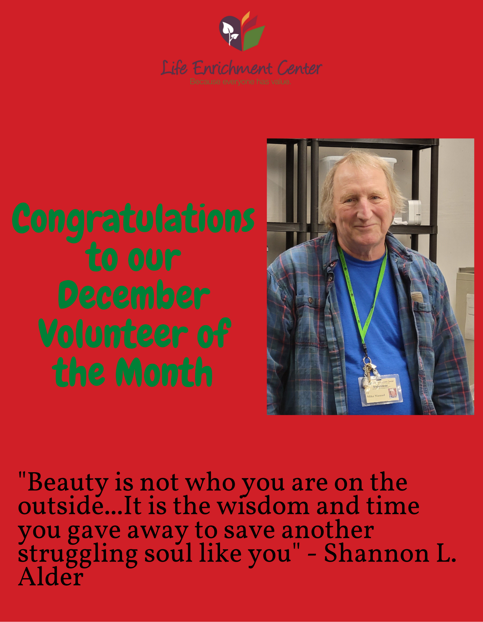 Mike Manuel December's Volunteer of the Month